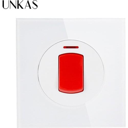 UNKAS Crystal Glass Panel 20A/45A Switch With Neon High Power Kitchen Water Heater On / Off Wall Air Condition Switch
