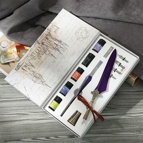 Glass Pen Ink Starry Water Pen Crystal Pen Feather Set Student Handmade Gradient Net Red Chinese Writing Brush