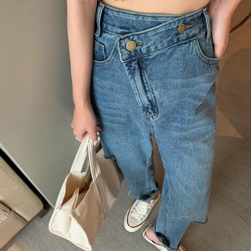 Shnsophi Vintage Jeans For Women High Waist Korean Irregular Jeans Female Loose Ripped Hole Straight Pants 2021 Streetwear