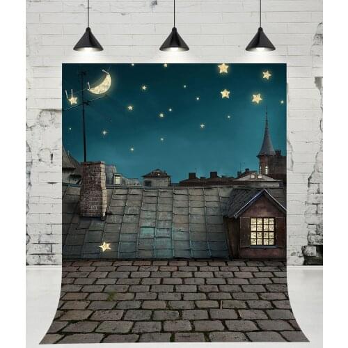 VinylBDS Night Sky Roof Star and Moon Photography Backdrops Newborn Baby Brick Floor Photo Studio Background for Children Props