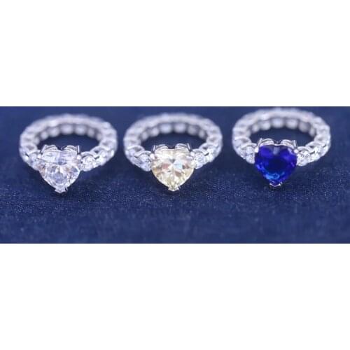 SOELLE Fashion Designer S925 Sterling Silver Blue White Yellow Love Heart Finger Ring Women Wedding Dinner Party Brand Jewelry