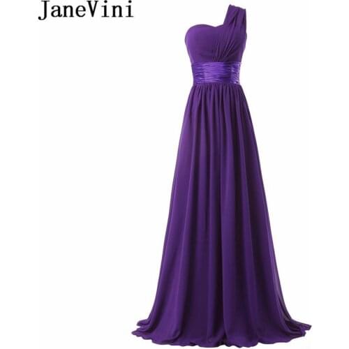 JaneVini Robe Mousseline Bridesmaid Dresses Pink Simple Chiffon One Shoulder Long Party Dress Wedding Guest Maid Of Honor Gown