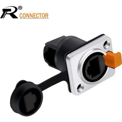 1pc RJ45 Panel Mount Aviation Waterproof Connector 90°degrees Network Interface Female Socket Ethernet Network Silver 8P8C