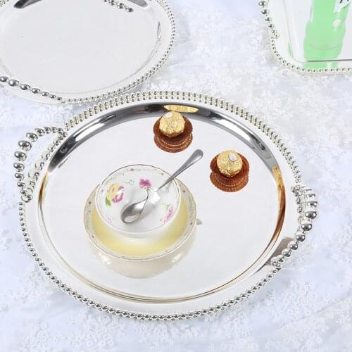 12'' Deluxe Round Silver Serving Tray Decorative Metal Dinner Platter Cake Stand Fruit Plate Dinnerware for Wedding and Banquet