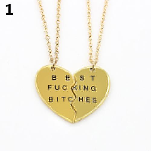 2Pcs/Set Heart Letter Carved Matching BFF Friendship Jewelry Pendant Necklace