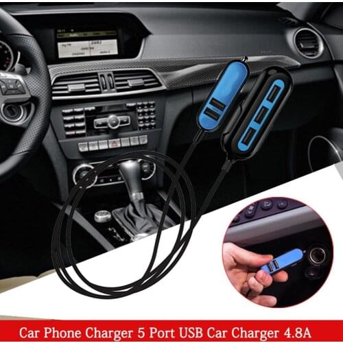4.8A Car Phone Driving Recorder Charger 5 Port USB Fast Charger Interior Adapter Auto Interior Accessories