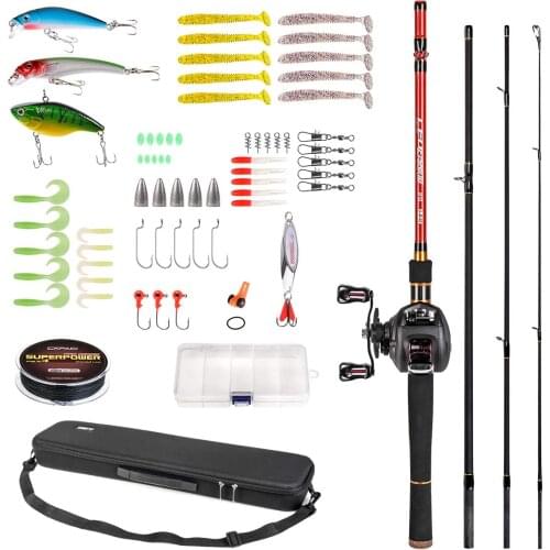 4-Piece Spinning / Casting Fishing Rod and Reel Combo 2.1M Carbon Fiber Fishing Pole with Reel Lures Jig Hooks and Carry Case