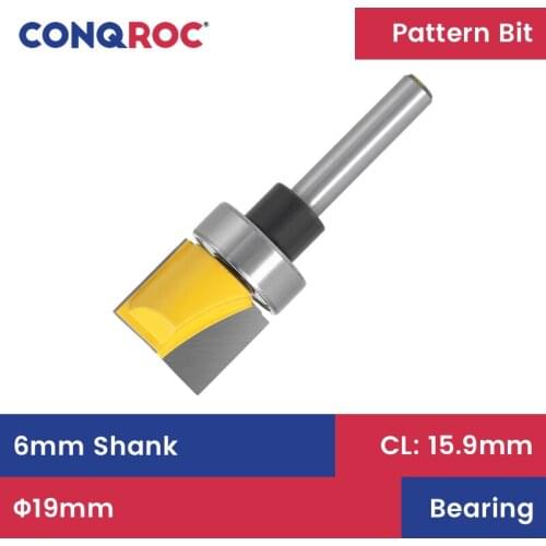 19.05x15.9mm (WxH) Straight Flush Trim Router Bit with Bearing 6mm Shank Clean Bottom Woodworking Milling Cutter