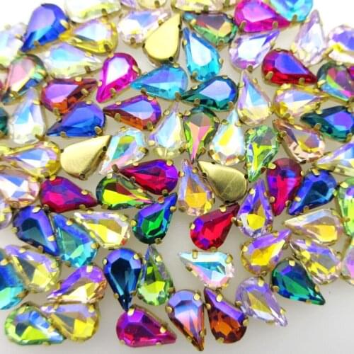AB Colors Gold claw 6*10mm 8*13mm narrow teardrop pear shape nice glass Crystal Sew on rhinestone garments bags accessories trim