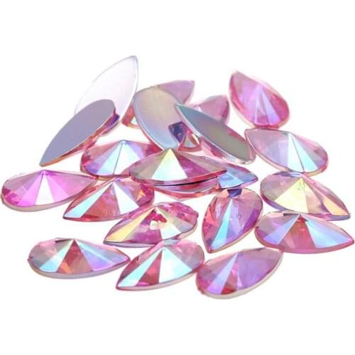 Bling 100PCS Lt Pink AB Drop Shape Point Face DIY Acrylic Rhinestone Loose Flatback Acrylic RhinestoneHand Craft Art Decoration