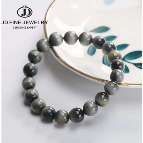 JD Elastic 5A Grey Eagle Eye Stone Beads Charm Bracelet For Man Woman Natural High quality Gem Stone Jewelry