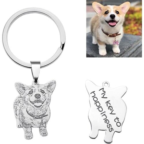 Custom Pet Photo Keychain Jewelry 925 Sterling Silver Personalized KeyRing Dog Tag Charms Key Chain for Women Men Memorial Gift