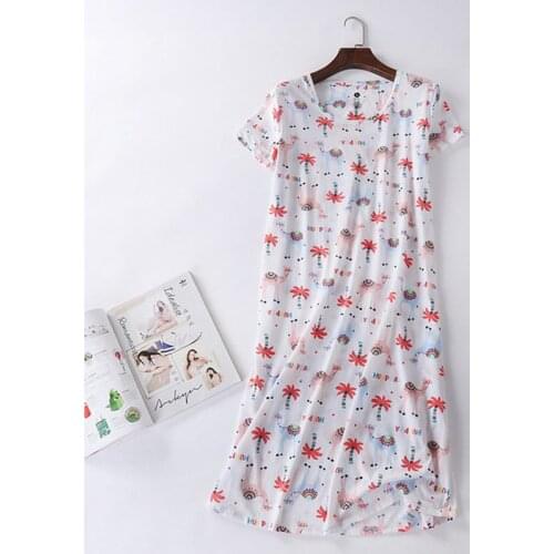 Brand Designer Homewear Women Casual Cartoon Nightgown Ladies Cotton Short Sleeve Long Nightdress Female Plus Size Sleep Dress