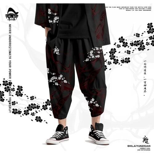 Hip Hop Harem Pants Men Black Floral Print Streetwear Casual Trousers Jogger Pants Male Sweatpants Oversize 6XL
