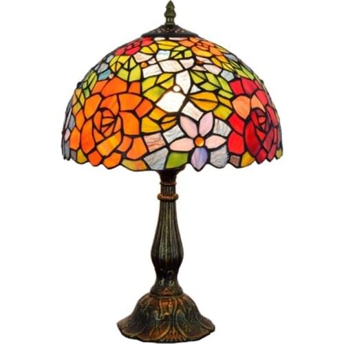 Colorful Flower Table Lamp Stained Glass European Baroque Vintage for Living Room bedroom E27 110-240V