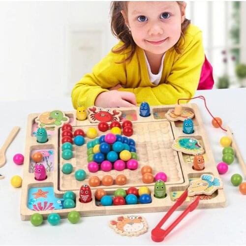 Kids Toys Montessori Wooden Toys Hands Brain Training Clip Beads Puzzle Board Game Baby Early Educational Toys For Children