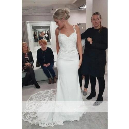 Elegant Mermaid Lace Wedding Dresses Sexy Backless Spaghetti Straps Sweep Train Bohemian Wedding Gowns Custom Made