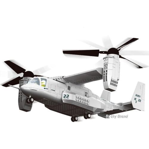 City WW2 Army US V-22 Osprey Tiltrotor Aircraft Helicopter Military Set Plane DIY 3D Model Building Blocks Toys for Boys Gifts