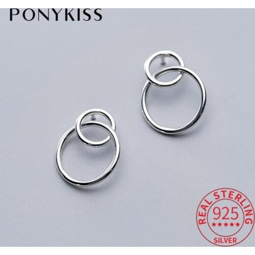 PONYKISS 100% 925 Sterling Silver Hollow Round Dangle Drop Earring Classic Fashion Earrings Women Party Commuting Chic Accessory