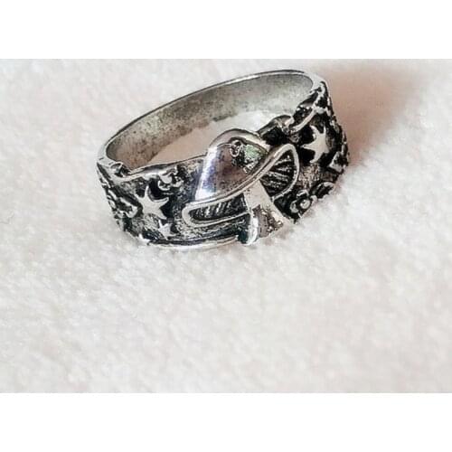 Vintage Ancient Silver Color Star Mushroom Pattern Ring Retro Punk Hip Hop Finger Rings for Women Men Fashion Jewelry Gift
