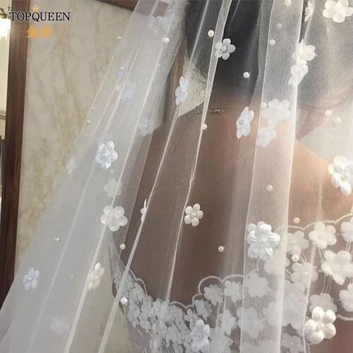 TOPQUEEN V83 Short Bridal Veil 1 Layer With Comb Yarn Veil With Pearl Flower White Ivory Veil 2021 Hot Sale Wedding Accessories