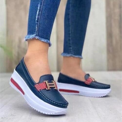 2021 Women Fashion Vulcanized Sneakers Platform Solid Color Flats Ladies Shoes Casual Breathable Wedges Ladies Walking Sneakers