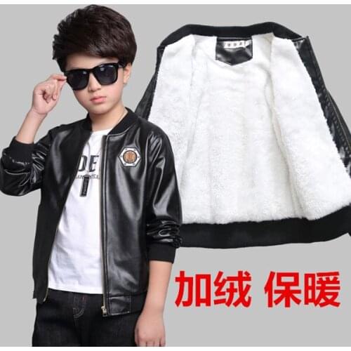 Boy PU leather jacket thick kids and fleece winter coat 2-10 years old