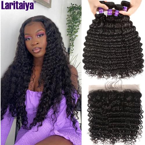 Malaysian Deep Wave Bundles With Frontal 100% Human Hair 2/3 Bundles With Closure 4x4 13x4 Transparent Lace Frontal With Bundles
