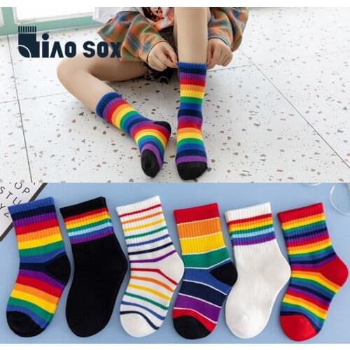 Fashion Winter New Children Cotton Rainbow Striped Socks Fashion Warm Chrismas High Quality Baby Socks