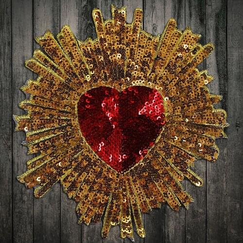 Embroidery heart large patch handmade sequin patches for clothing DIY Iron on patch embroidery flowers parche ropa