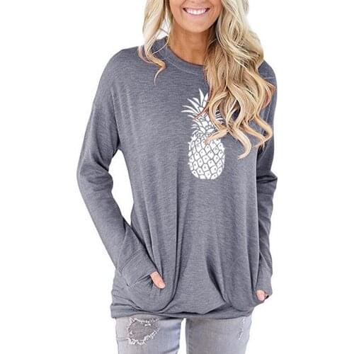 New Womens T-shirt O-Neck Harajuku Colorful Pineapple Print Top Long Sleeve Casual Female T shirt Oversized Warm Christmas