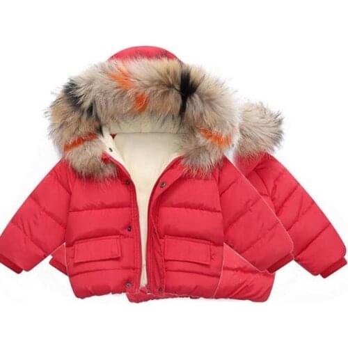 2020 Winter New Boys Girls Cotton-Padded Clothes Korean Infants Children Plus Down Real Fur Collar Down Cotton-Padded Clothes