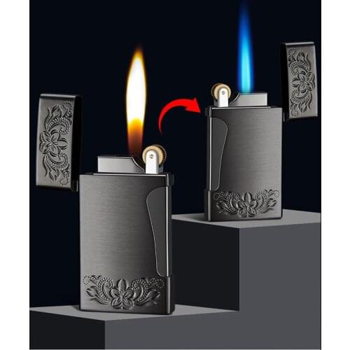 One Machine Two Fires Grinding Wheel Creative Metal Lighter Inflatable Turbo Lighters Gas Butane Smoking Gadgets For Men