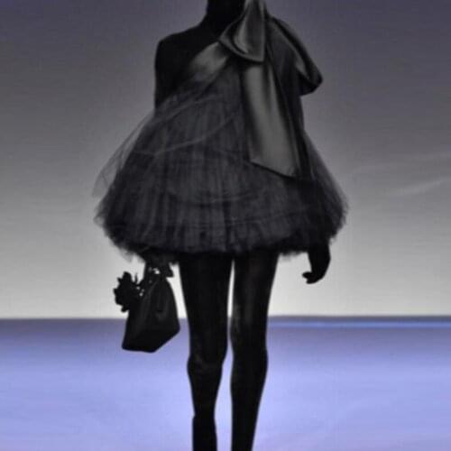 Black One Shoulder Big Bow Mini Formal Dresses Lush Puffy Tulle Short Prom Party Dress Occasion Gown robe de soiree Abendkleider