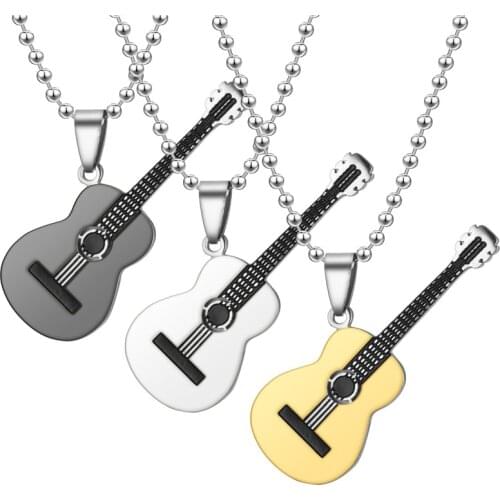 New Fashion Hot Music Guitar Pendant Lover Gift Fashion Couple Stainless Steel Pendant Necklace