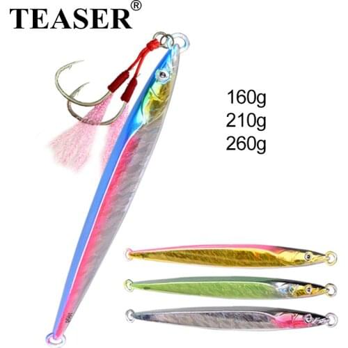 TEASER 160g210g260g Fast Sinking Metal Fast Fall Jigging Lure Tackle Pesca Artificial Luminos Bait Tackle Pesca Bass Tuna Trout