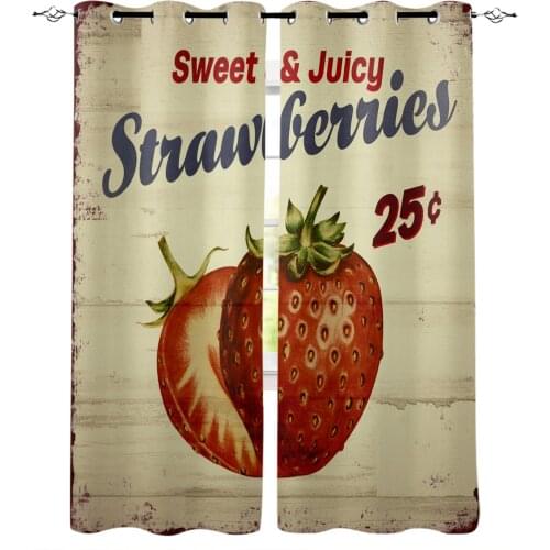 Fruit Strawberry Wood Grain Retro Curtains For Living Room Bedroom Window Treatment Blinds Finished Drapes Kitchen Curtains