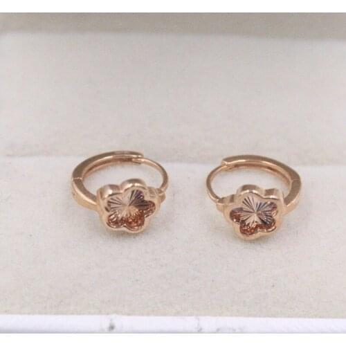 Pure Solid 18K Rose Gold Earrings Women Luck Flower Hoop Earrings 1.8-2g 12x7mm Best Gift