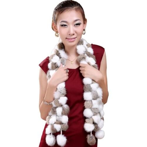 Women Genuine Fur Scarf Winter Real Rex Rabbit fur Balls Scarves Russia Cute Female Fashion 2019 Warm Fur Scarf Colourful