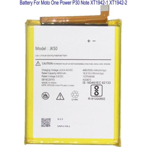 1x 5000mAh / 19.0Wh JK50 Cell Phone Replacement Battery For Motorola Moto One Power P30 Note XT1942-1 XT1942-2 Batteies