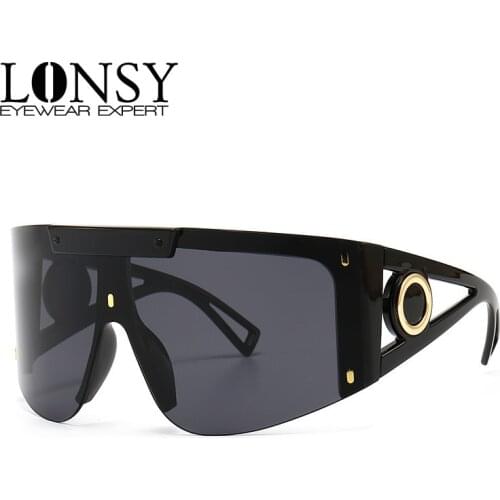 LONSY Oversized Shades Women Men Sunglasses Black Square Sun Glasses Big Frame Vintage Retro Eyewear Female UV400 Oculos De Sol