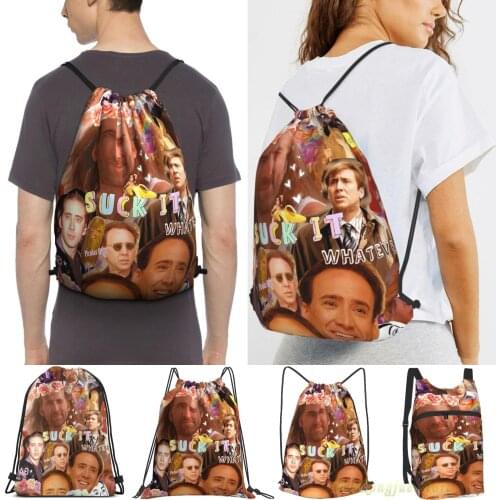 Unisex Drawstring Bags Nic Cage Collage Women Drawstring Backpacks Men Outdoor Travel Backpacks Training Fitness Bag