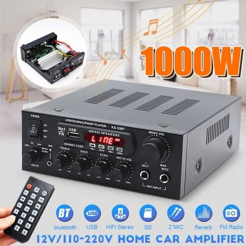 2x450W Bluetooth Hifi Digital Amplifier Stereo LED Digital Audio Amplifier USB Memory Card Aux FM Radio KS-33BT Audio Processor