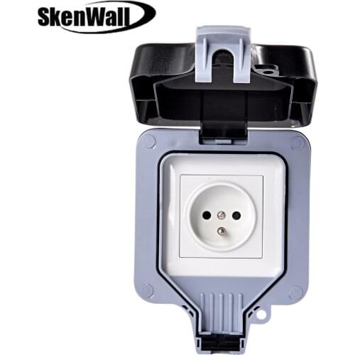IP66 Weatherproof Waterproof Outdoor Wall Power Socket 16A French Standard Electrical Outlet Grounded AC 110~250V