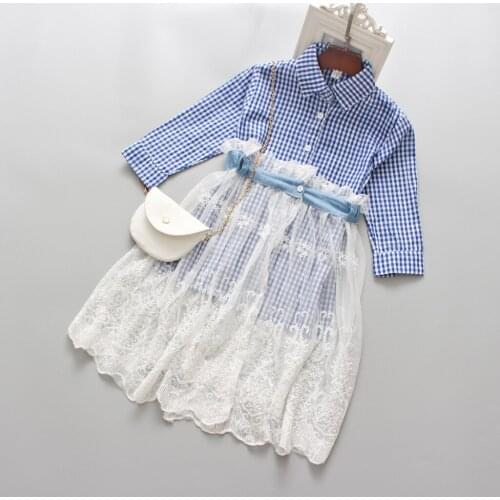 Fashion New Kids Girls Spring Fall Clothing Set Lace Skirt + Plaid Shirt,2pcs Princess Dress Suits Outfit