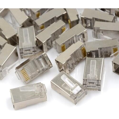 50Pcs RJ45 Cat6 8Pin 8P8C Shielded Stranded Crimp Modular Plug Connector Socket New