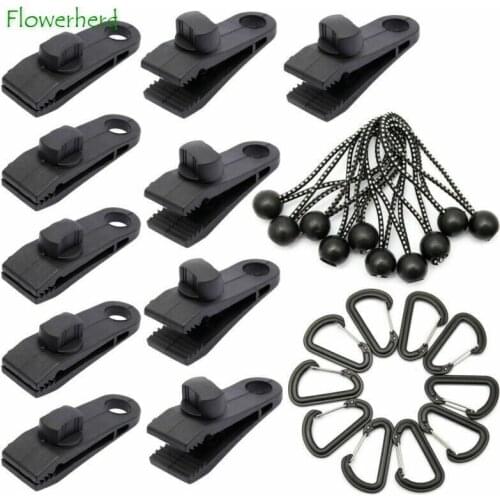 30pack Tarp Clips with Ball Bungee Cords and Carabiner Buckle Kit Multipurpose Lock Grip Thumb Screw Camp Tent Clamp for Outdoor