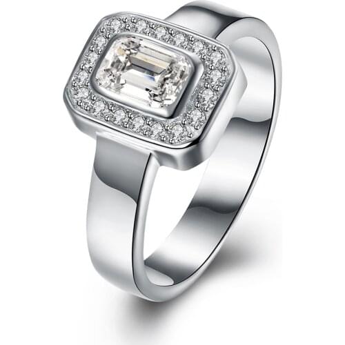 ZEMIOR Simple Rings For Women Sterling Silver 925 Jewelry Geometry Watch Square Cubic Zirconia Ring Birthday Gift To Girlfriend