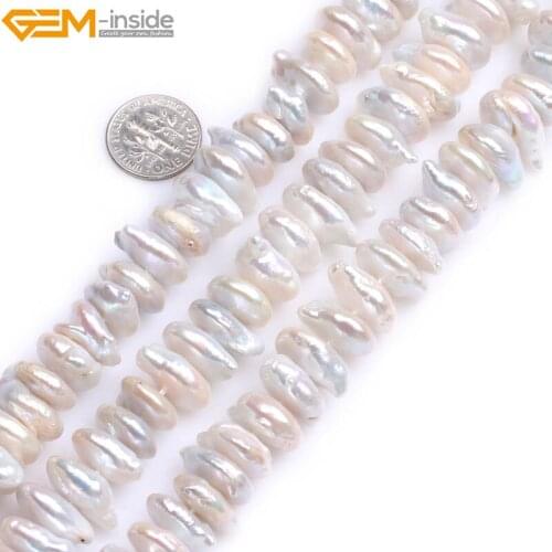Gem-inside Natural Flat Pear Drop White Grey Coin Freshwater Cultured heishi spacer Pearls Beads for Jewelry Making 15'' DIY