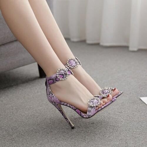 2021 New Elegant crystal design serpentine high heels women sandals summer sexy ankle strap cover heel party dress women shoes